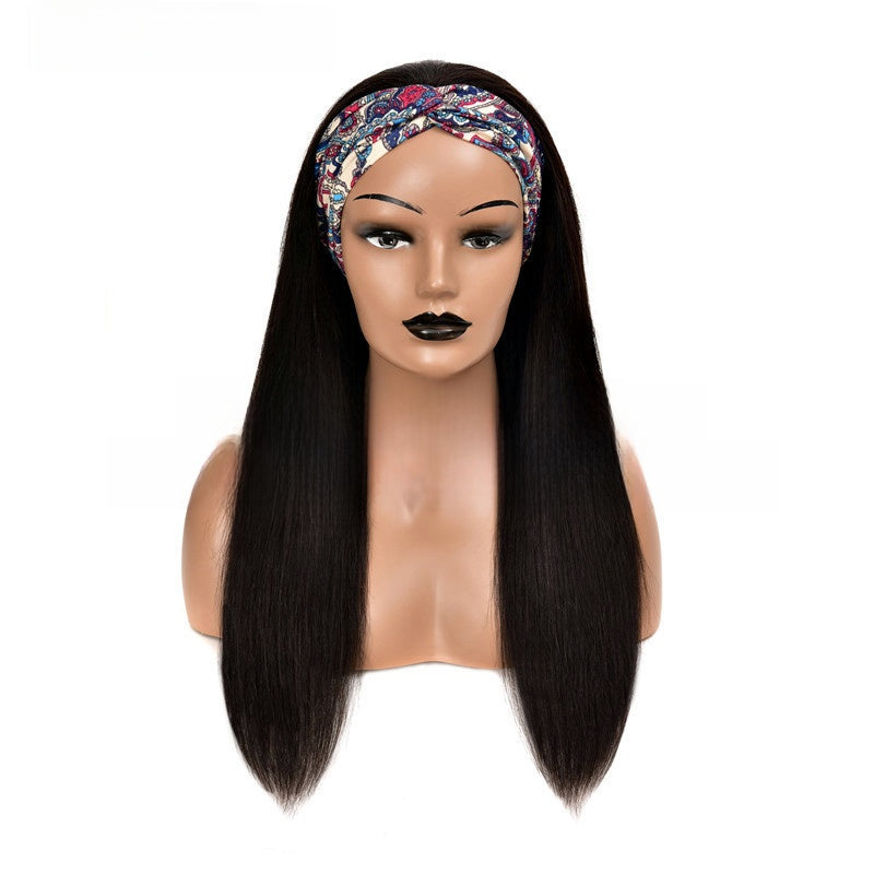 Ice Silk Headband Wig Straight Human Hair Long Straight Wig