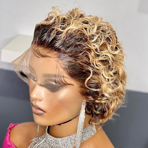 13x1 Pixie Cut Wig Short Bob Curly Lace Front Wig Pixie Hair Set