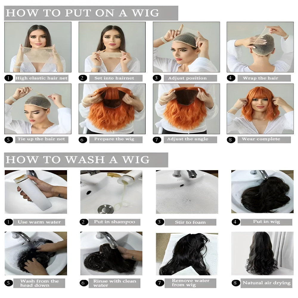 Women's Wig Small Curly Corn Perm Fluffy Afro Short Curly Hair Middle Part Bangs Full Head Wig