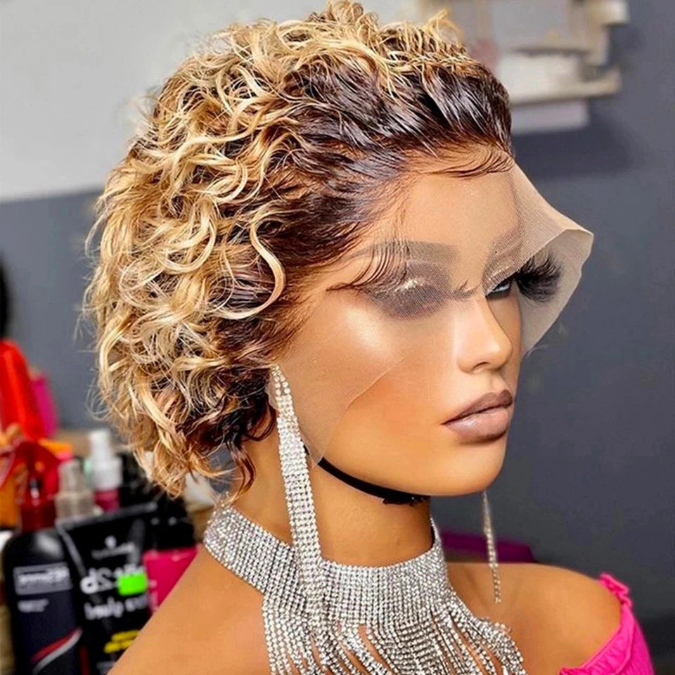 13x1 Pixie Cut Wig Short Bob Curly Lace Front Wig Pixie Hair Set