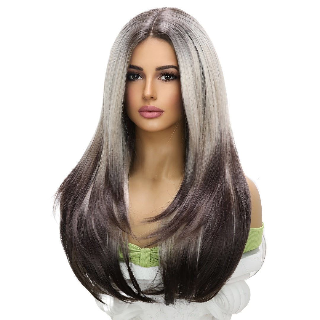 Hot-Selling Lace Front Wig Brown Gradient Highlight Long Straight Hair Japanese Silk Wig