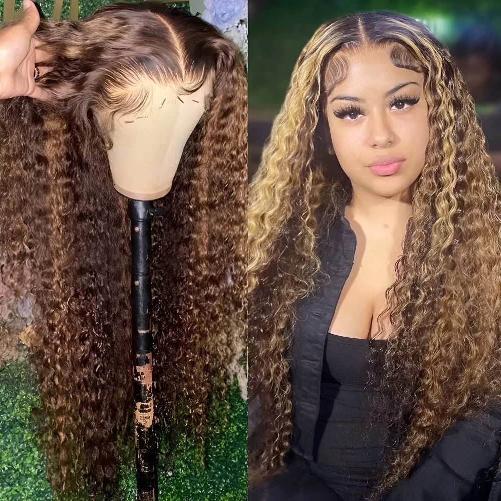Small Curly Middle Part Long Curly Hair Women's Hair Big Waves Natural Fluffy Daily Fashion Wig Front Lace Full Headpiece