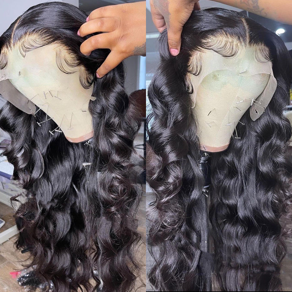 Front Lace Wig for Women Black Long Curly Wig Wig Half Hand-Woven Lace Headpiece