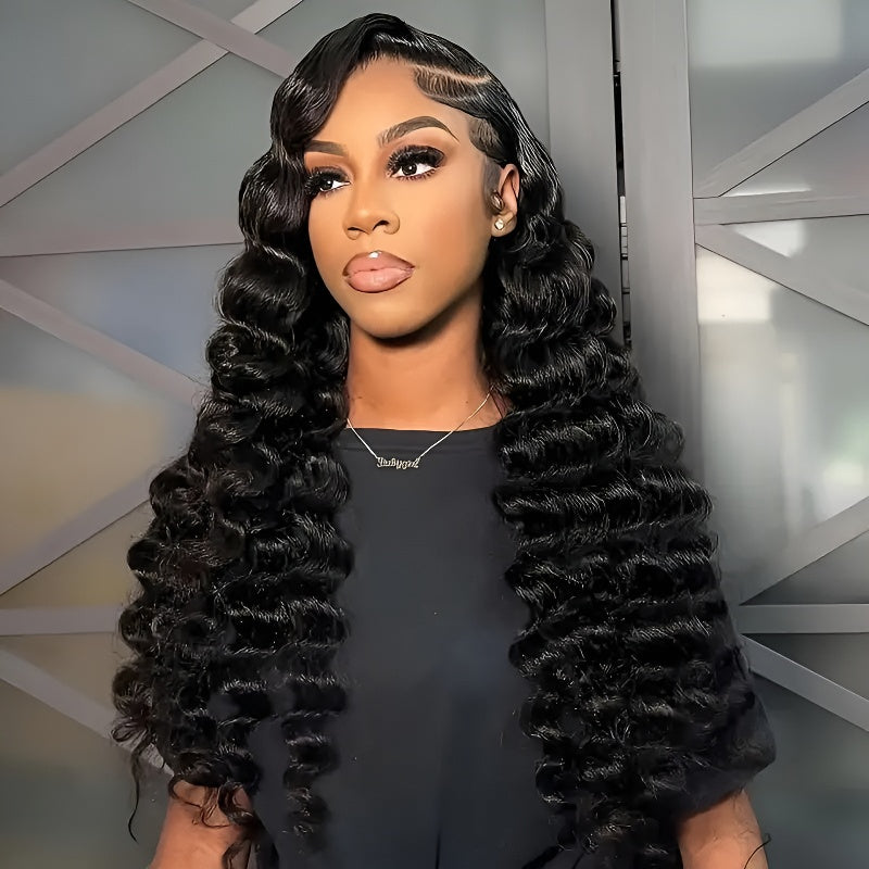 Front Lace Wig Small Curly Women's Long Hair Middle Part Long Curly Hair Fluffy Natural Daily Wig