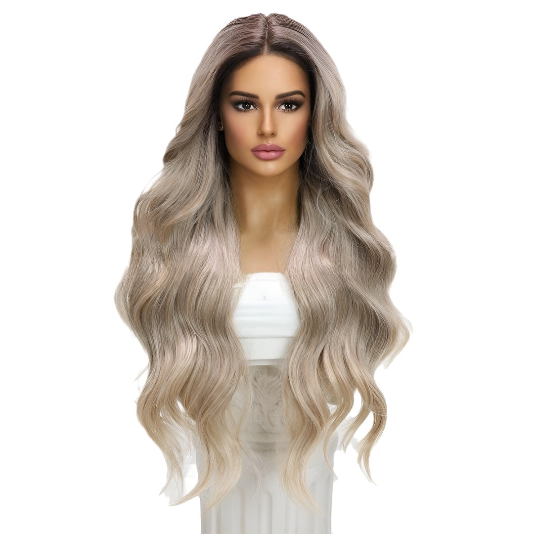Fashion Wig Linen Gold Gradient Big Wave Wig Front Lace Hot-Selling Wig