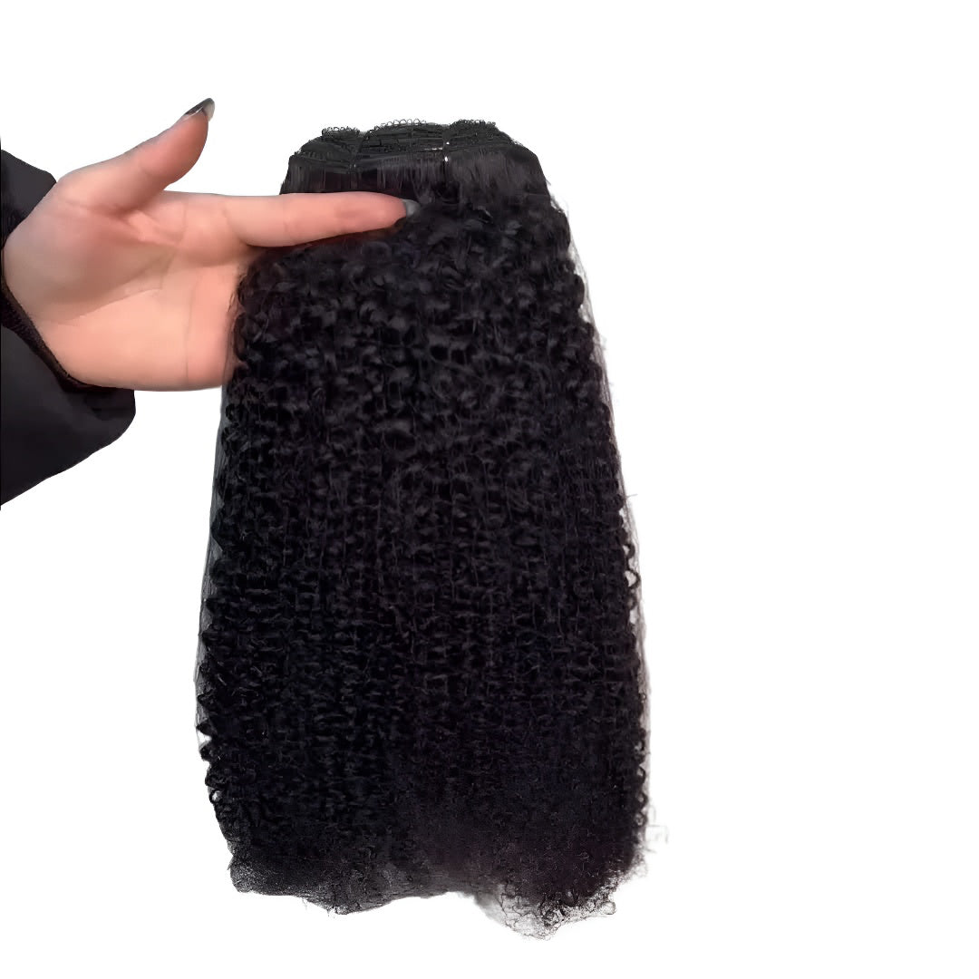 Real Human Hair Clip-in Hairpiece Afro Kinky Curly Clip-in Hair Extensions