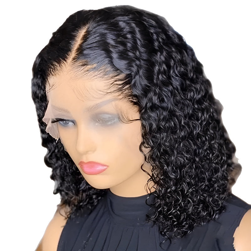 Women's Wig Small Curly Corn Perm Fluffy Afro Short Curly Hair Middle Part Bangs Full Head Wig