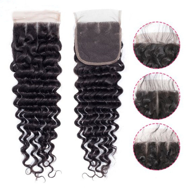 4*4 Deep Wave Transparent Lace Hair Block Curly Hair Full Real Hair