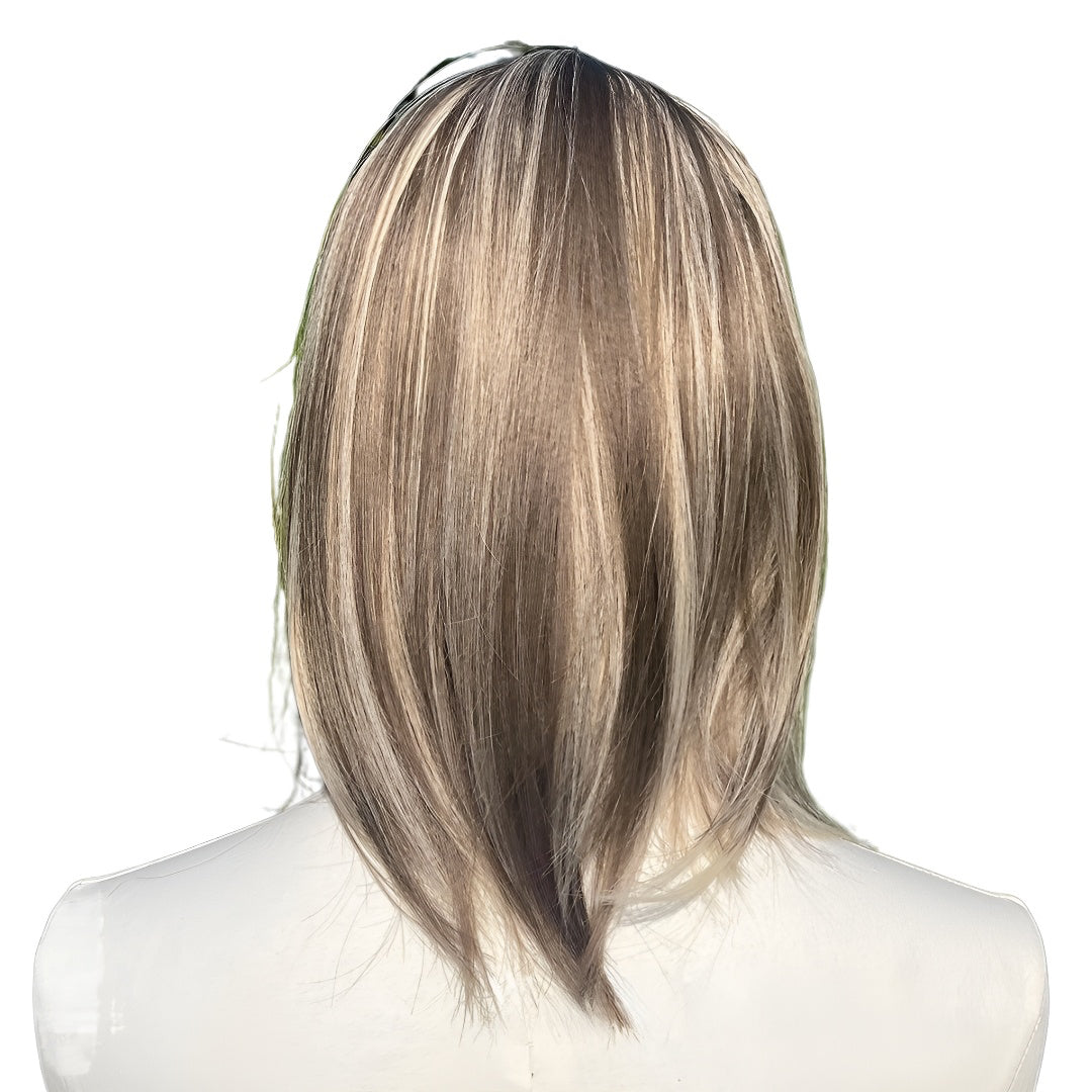 New 12inch Honey Tea Flax Color Air Bangs High Women's Wig Cap