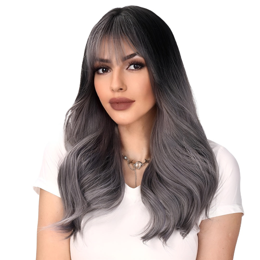 Fashion Gradient High-End Gray Wavy Wig Hot-Selling Model