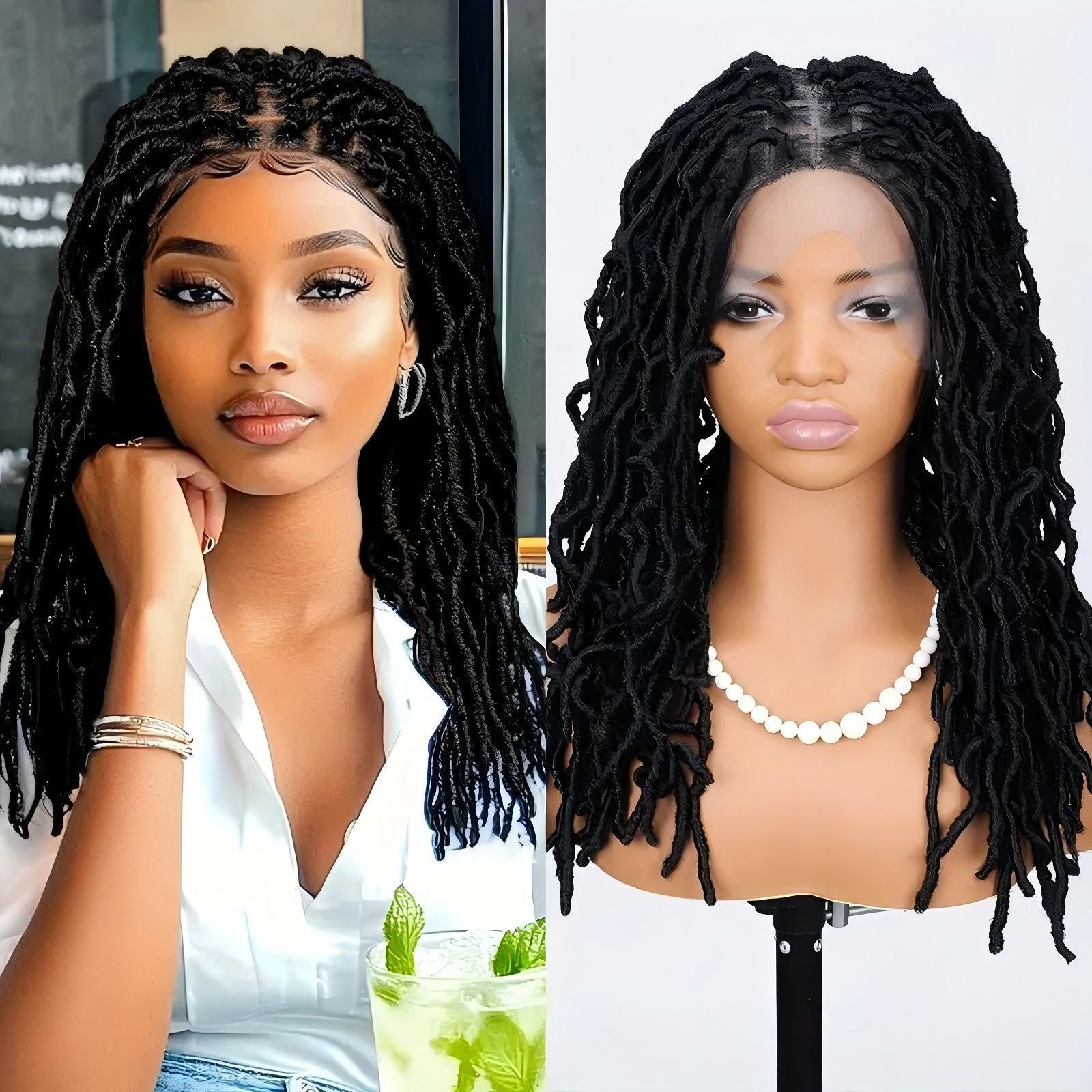 Full Lace Wig with Curly Ends Faux Locs Full Lace