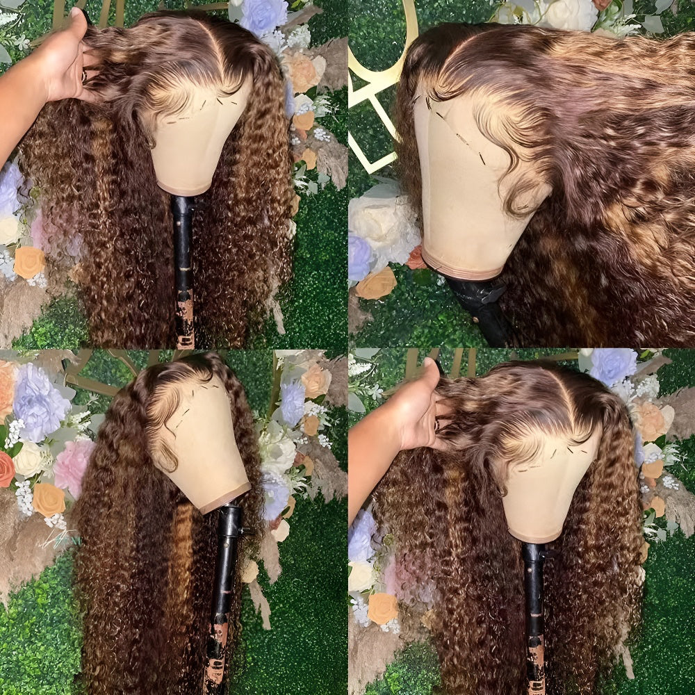 Small Curly Middle Part Long Curly Hair Women's Hair Big Waves Natural Fluffy Daily Fashion Wig Front Lace Full Headpiece
