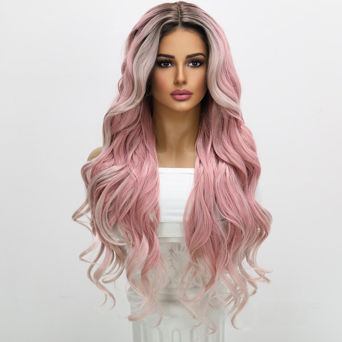 New Lace Front Wig Long Curly Hair Big Waves Pink Brightening Natural Middle Part Wig Hot Recommendation