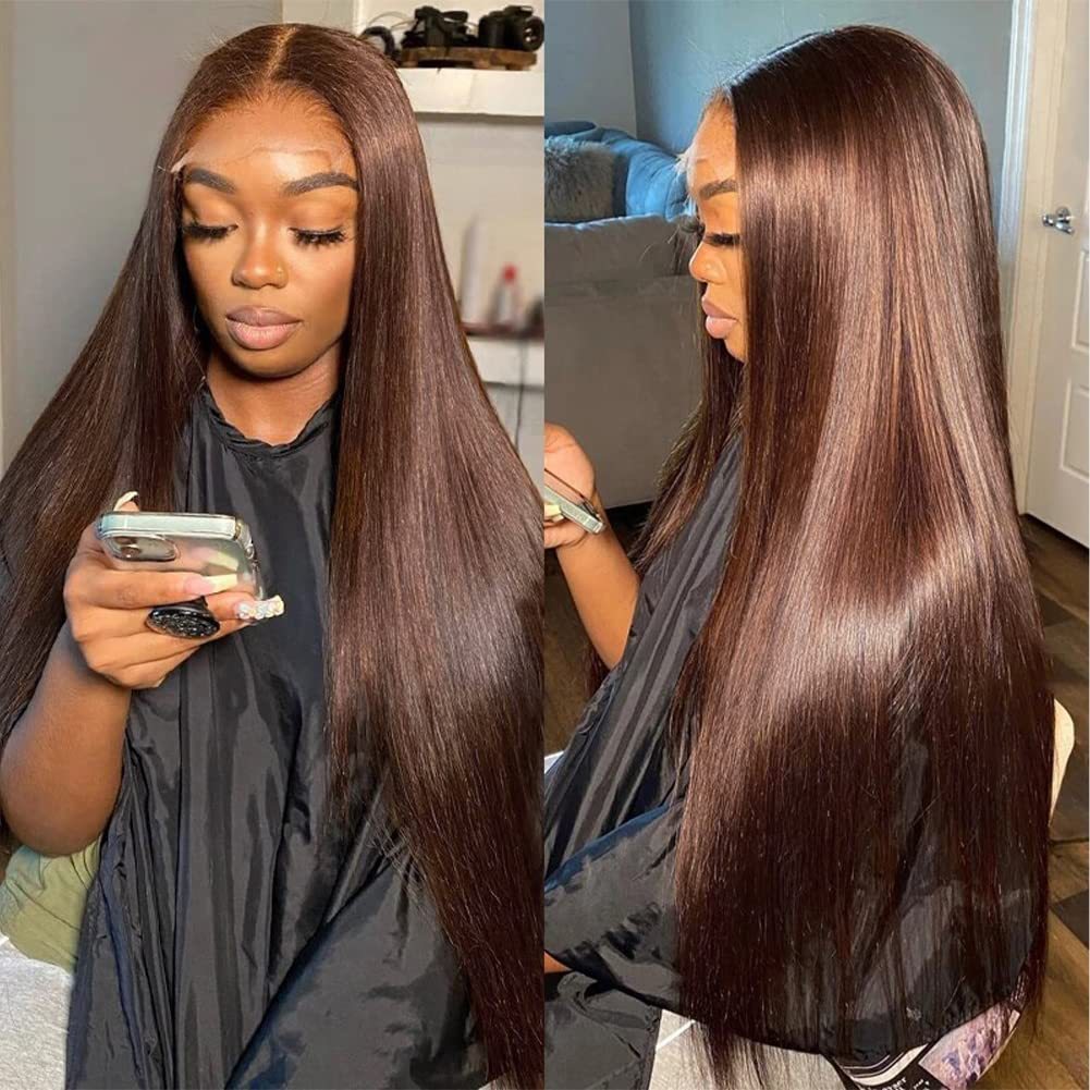 Front Lace Wig Real Human Hair Brown Long Straight Full Wig Hot Sale Model