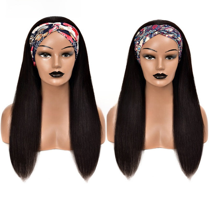 Ice Silk Headband Wig Straight Human Hair Long Straight Wig