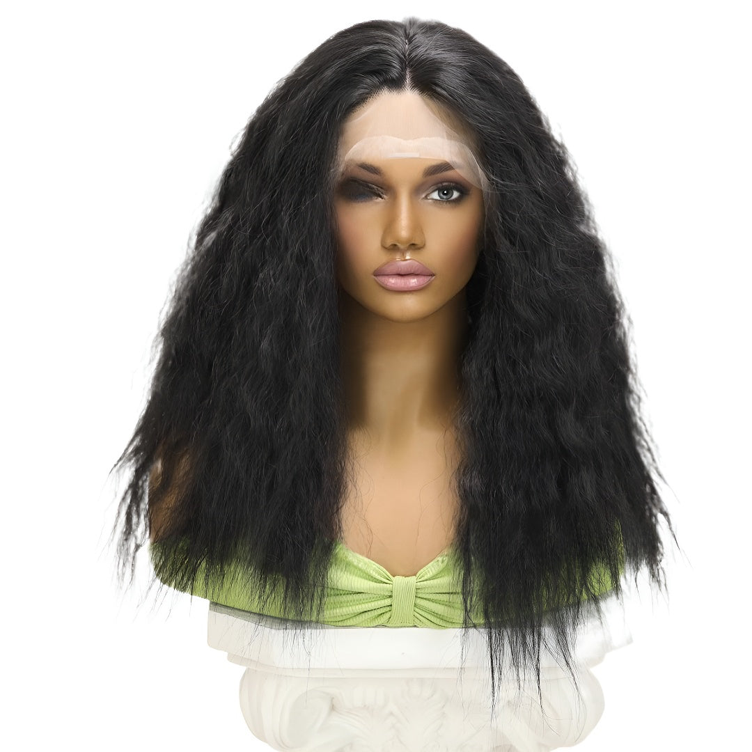 Women's Elegant Lace Front Natural Black Long Curly Hair Fluffy Realistic Afro Wig Fashionable Halloween Hairstyle