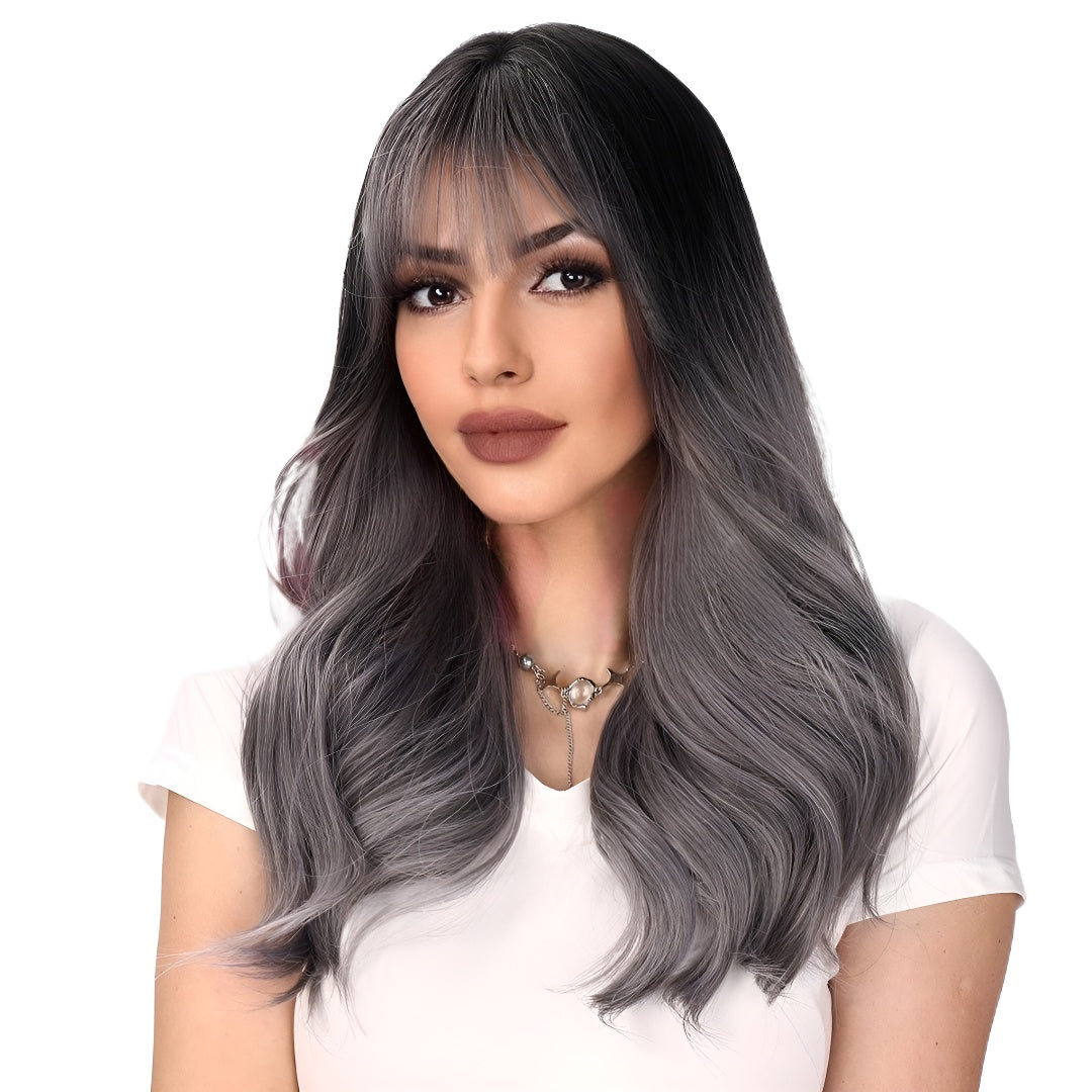 Fashion Gradient High-End Gray Wavy Wig Hot-Selling Model