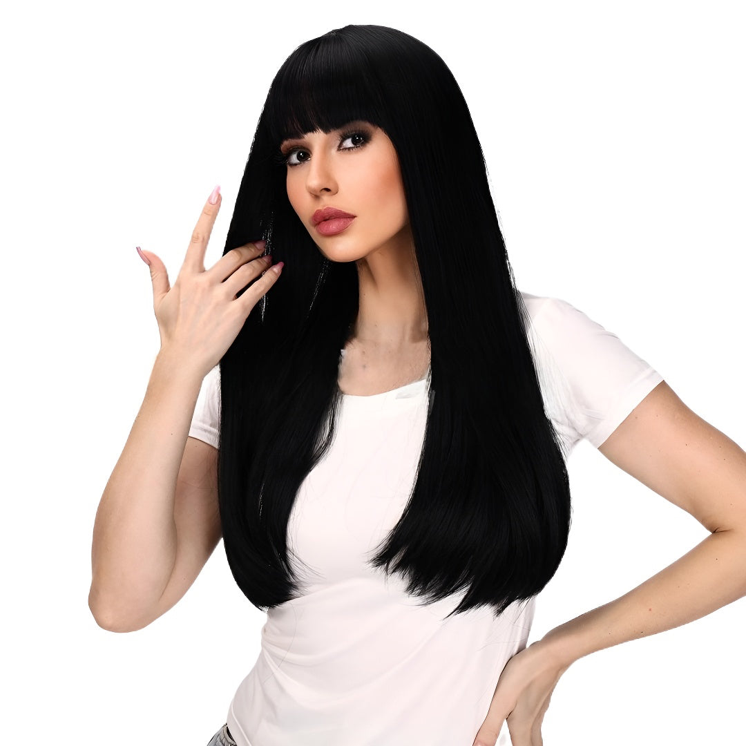Fashion Wig Female Bangs Long Black Straight Hair