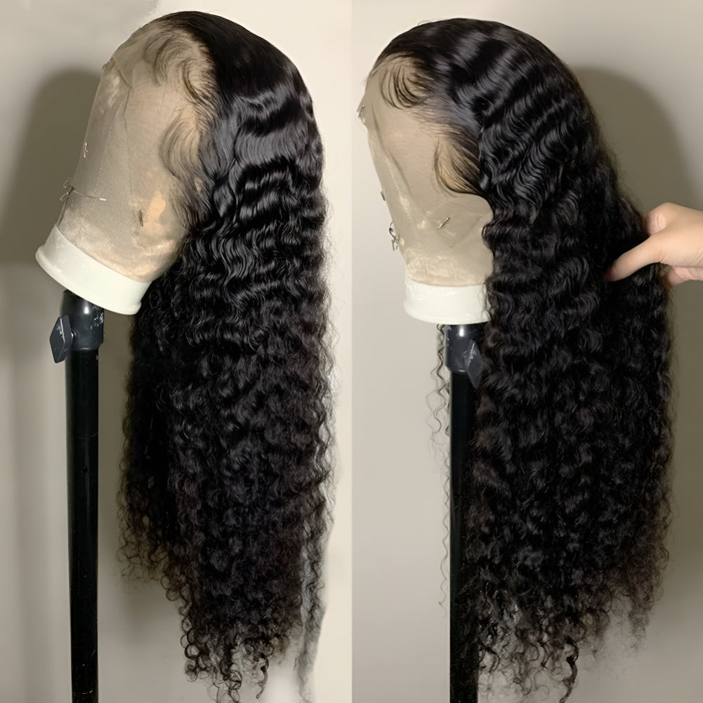 Hot New Women's Lace Wig Black Middle Part Long Curly Hair Hand-Wrapped Small Curly Wig
