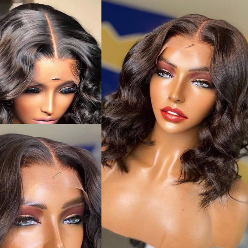 hai Fashion Wig for Women Short Curly Hair Middle Part Wavy Full Wig
