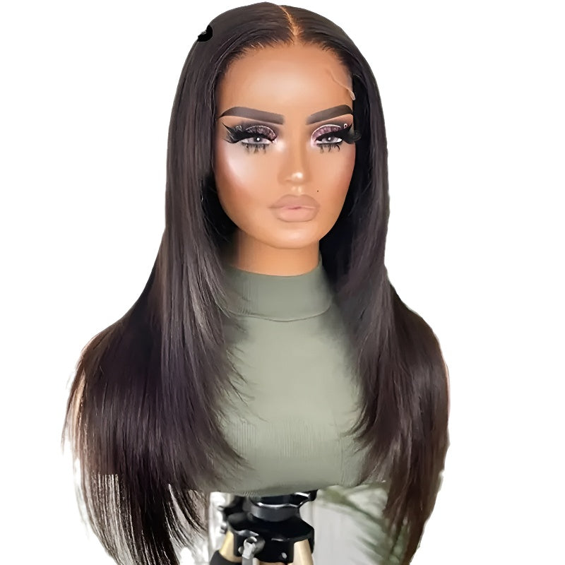 Front Lace Wig Women's Middle Part Long Hair Long Straight Hair Fluffy Natural Daily Wear Full Head Cover Style