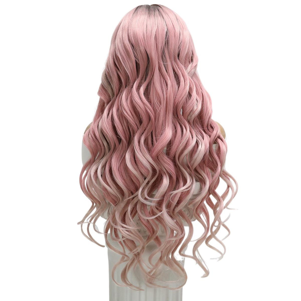 New Lace Front Wig Long Curly Hair Big Waves Pink Brightening Natural Middle Part Wig Hot Recommendation