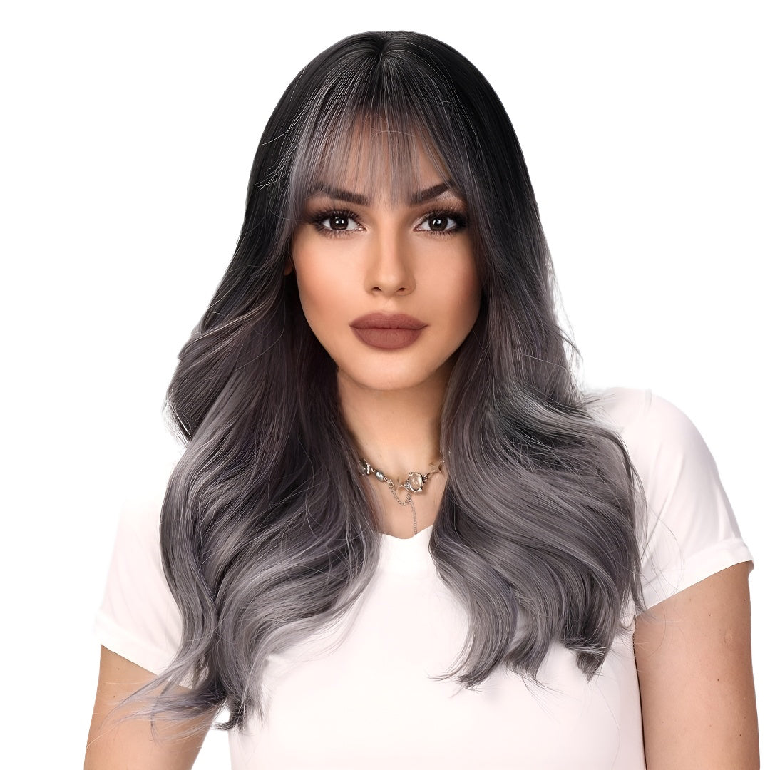 Fashion Gradient High-End Gray Wavy Wig Hot-Selling Model