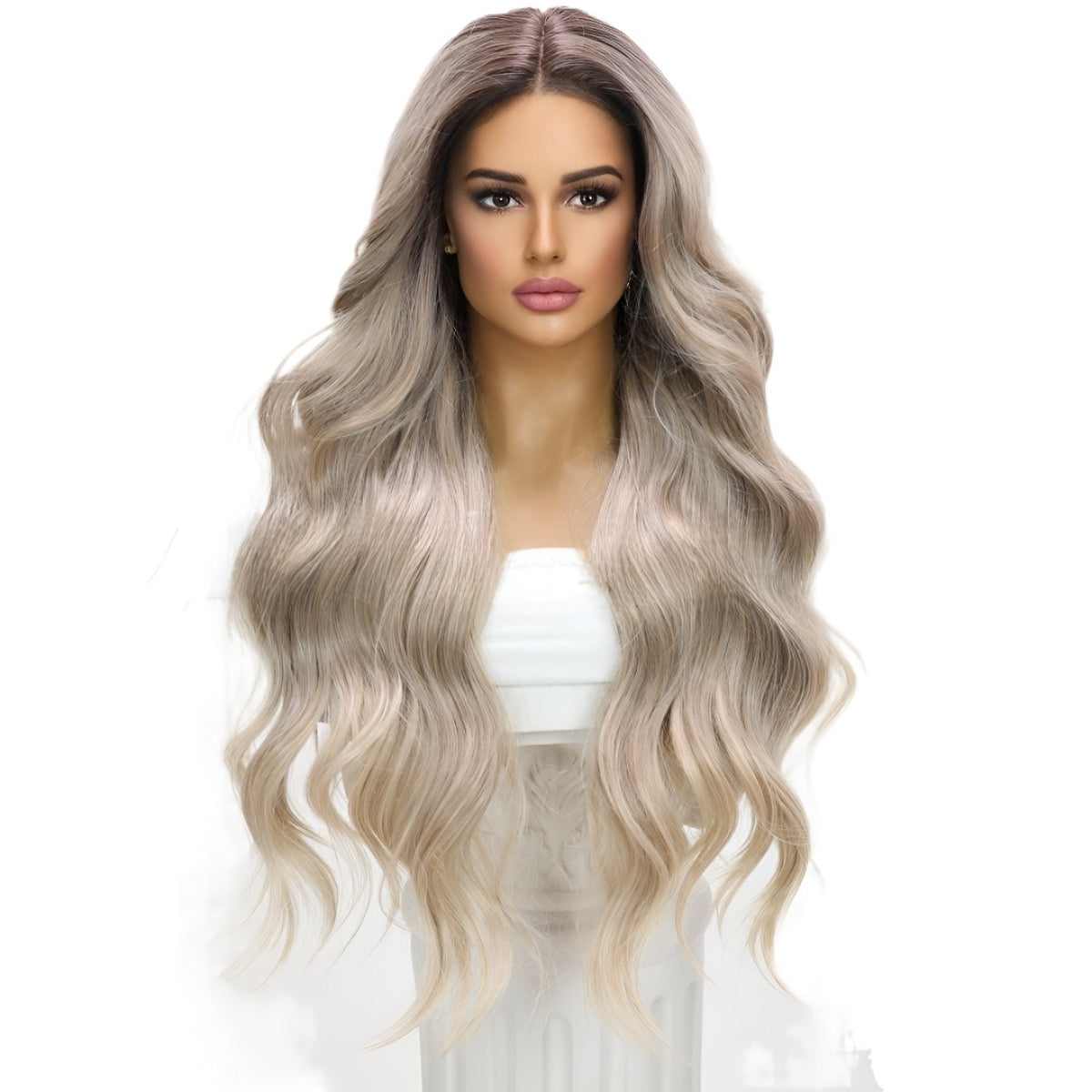 Fashion Wig Linen Gold Gradient Big Wave Wig Front Lace Hot-Selling Wig