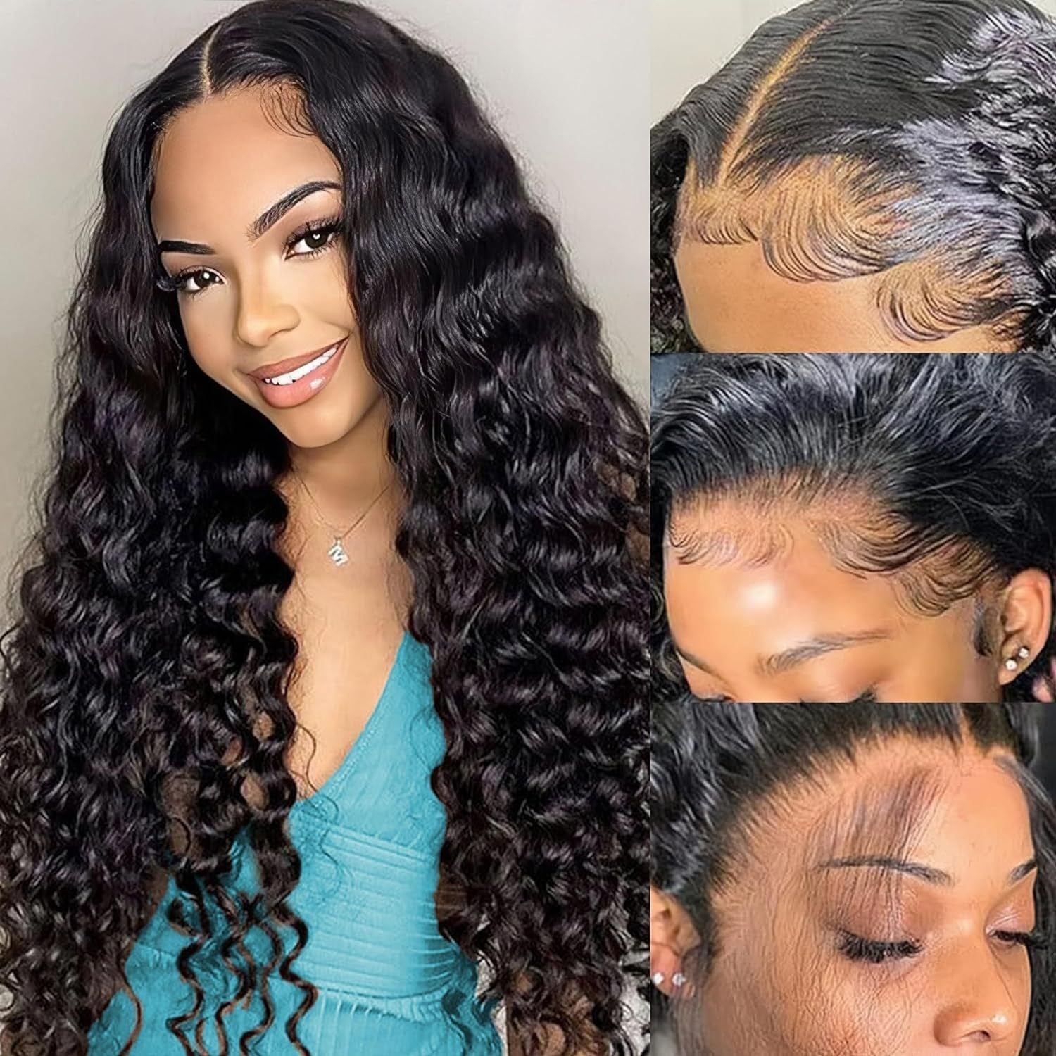 Wig Hot Sale Hand Crocheted 13*4 Front Lace Synthetic Wig Black Middle Part Long Curly Hair