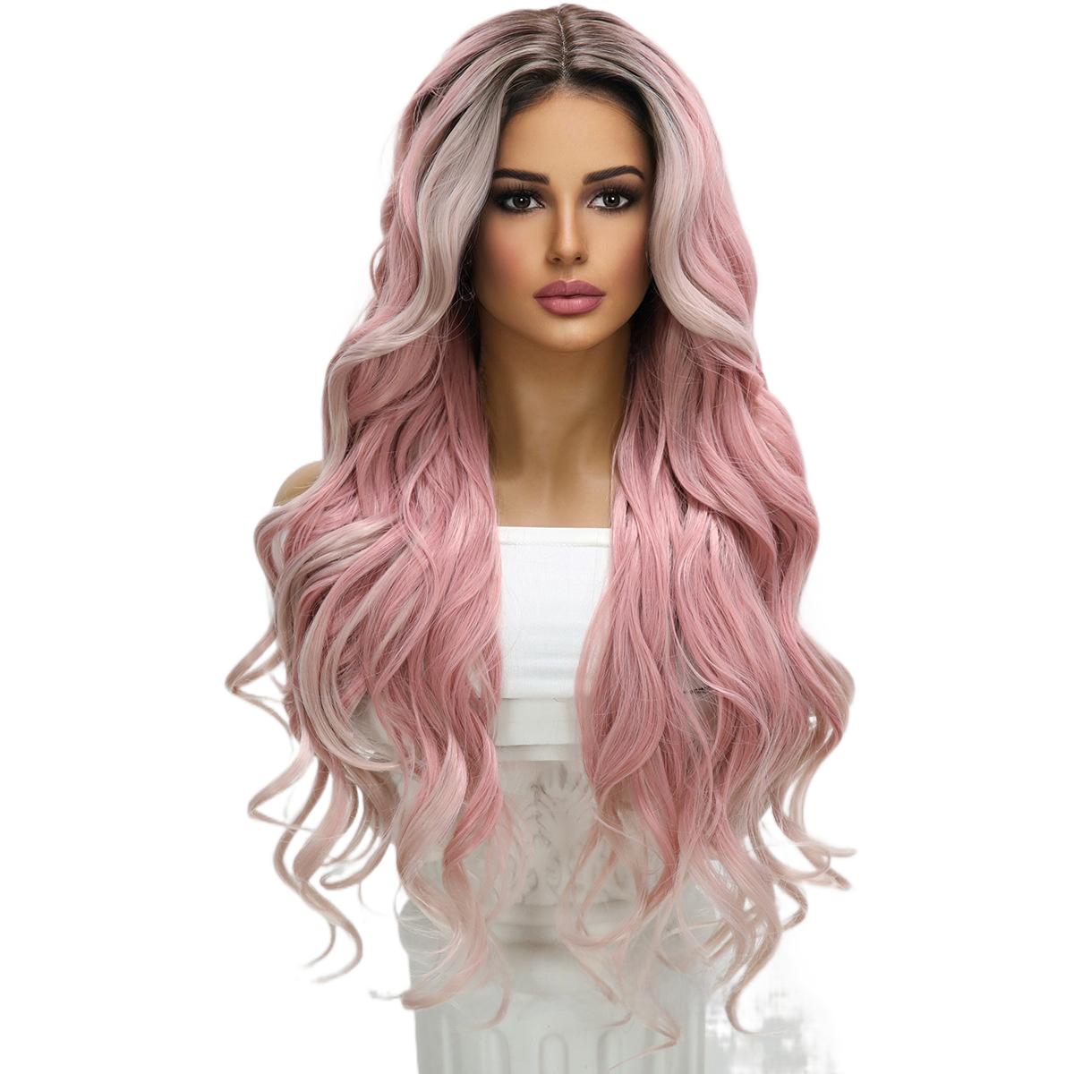 New Lace Front Wig Long Curly Hair Big Waves Pink Brightening Natural Middle Part Wig Hot Recommendation