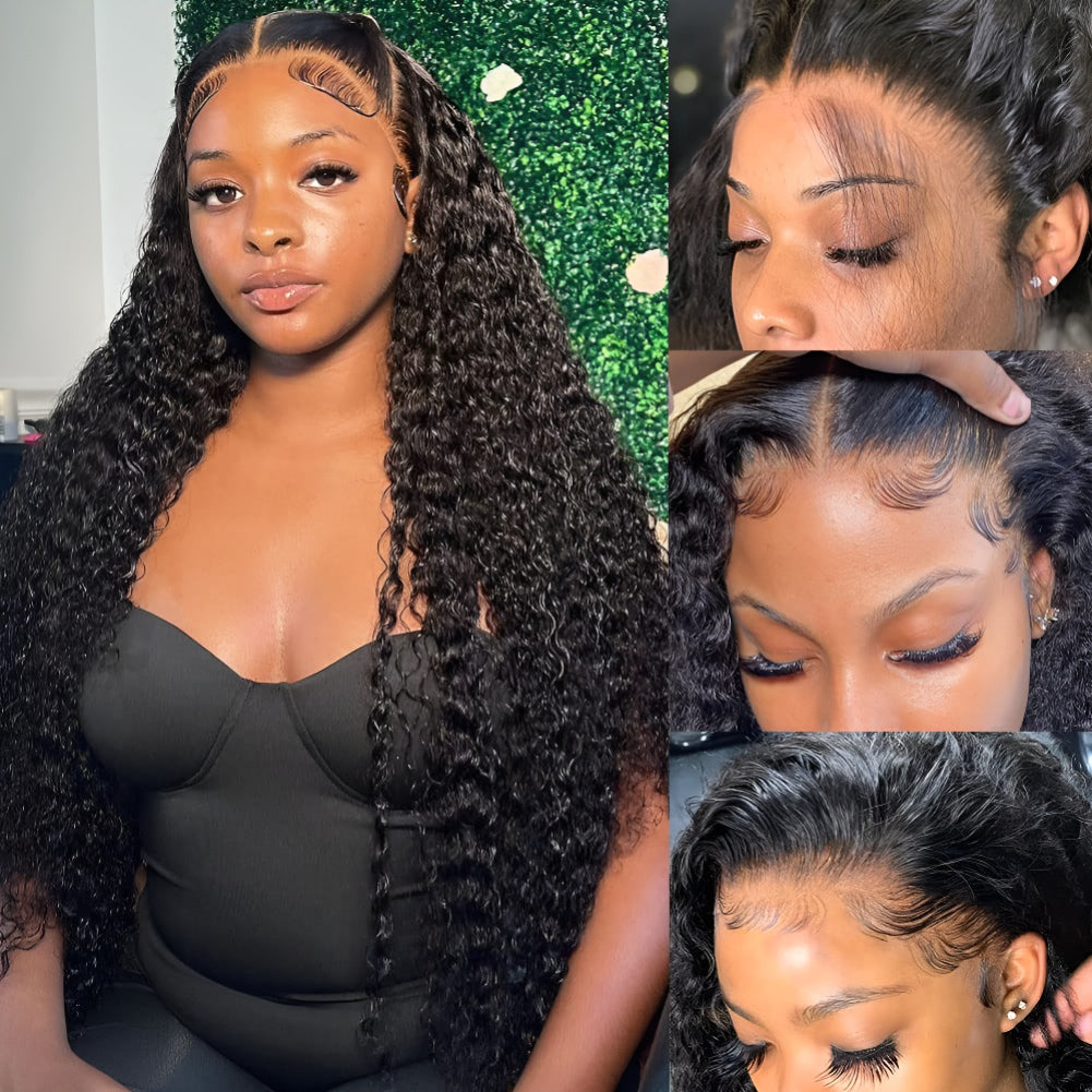 Hot New Women's Lace Wig Black Middle Part Long Curly Hair Hand-Wrapped Small Curly Wig