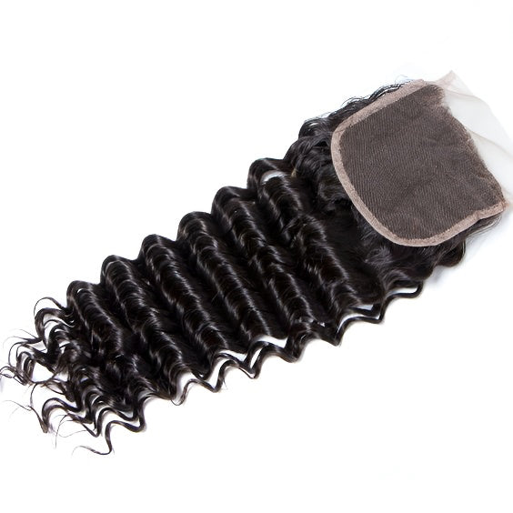 4*4 Deep Wave Transparent Lace Hair Block Curly Hair Full Real Hair