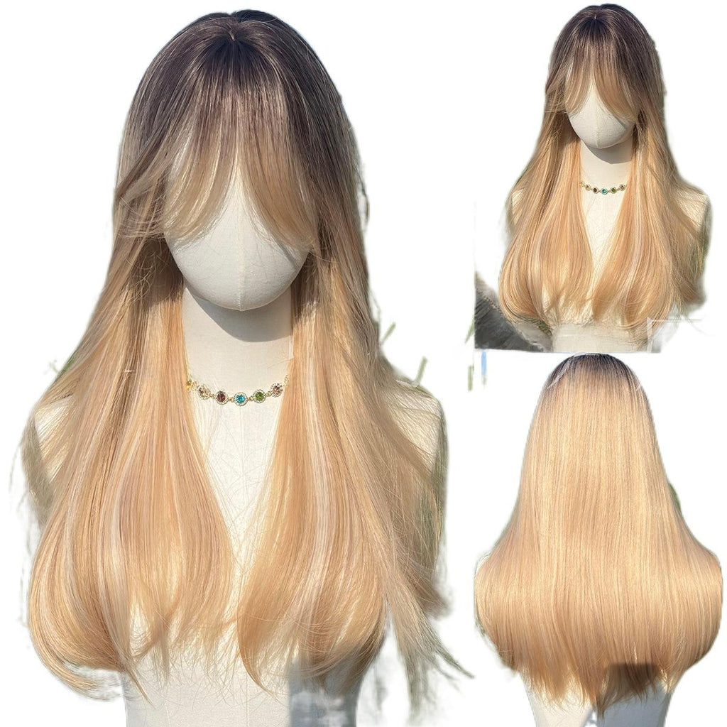 Hot-selling Golden Brown Gradient Curly Bangs Wig Hot-selling Wig