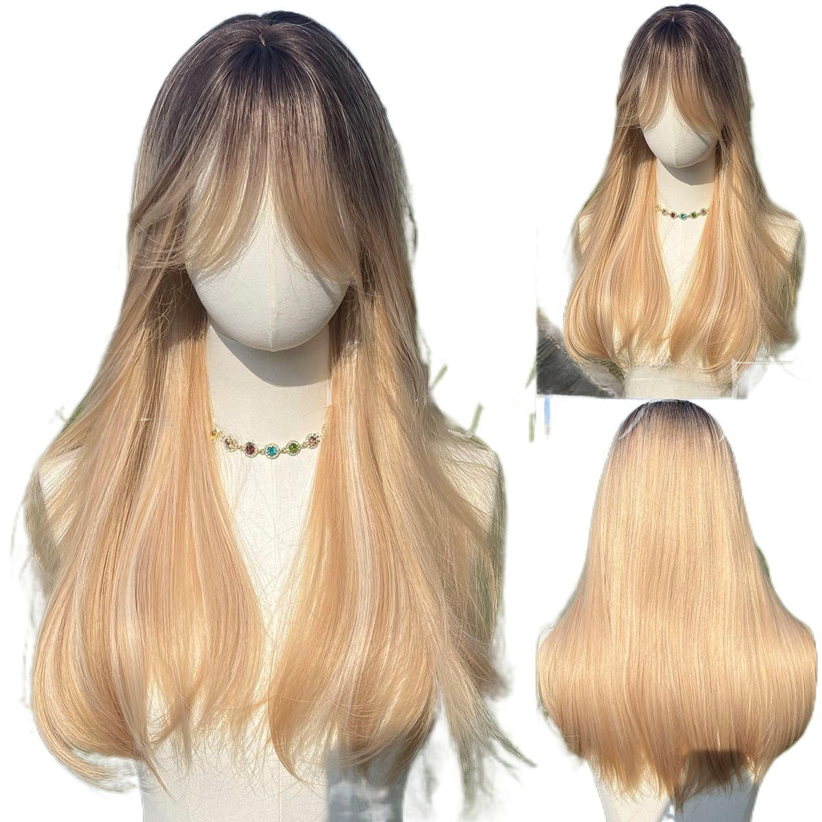 Hot-selling Golden Brown Gradient Curly Bangs Wig Hot-selling Wig