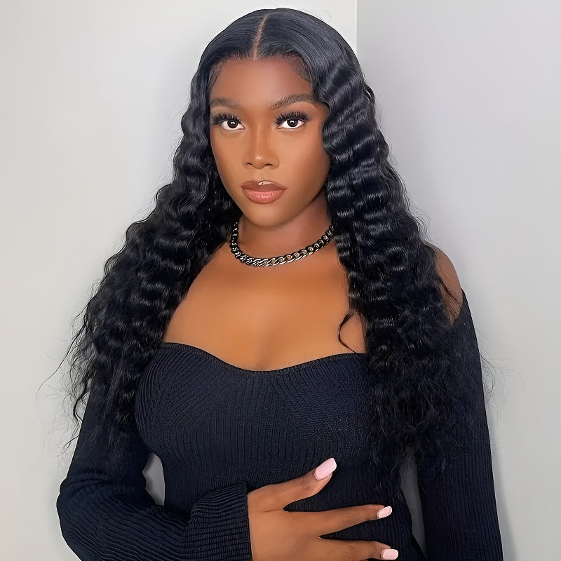 Front Lace Wig Small Curly Women's Long Hair Middle Part Long Curly Hair Fluffy Natural Daily Wig