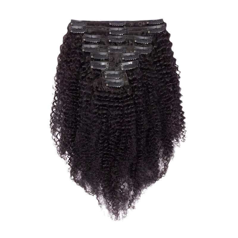 Real Human Hair Clip-in Hairpiece Afro Kinky Curly Clip-in Hair Extensions