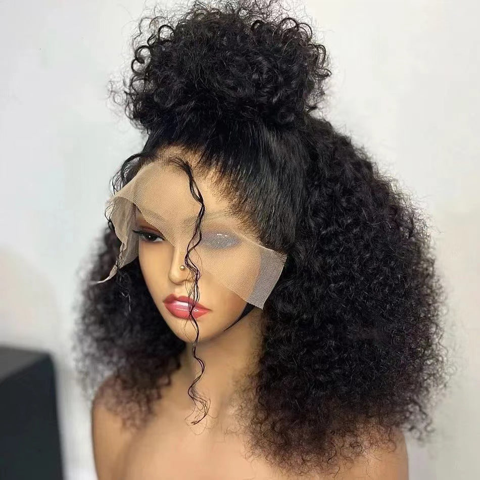 Human Hair Wigs Front Lace Wig Set Independent Station Hot Selling Black Small Curly Wig Cap In Stock
