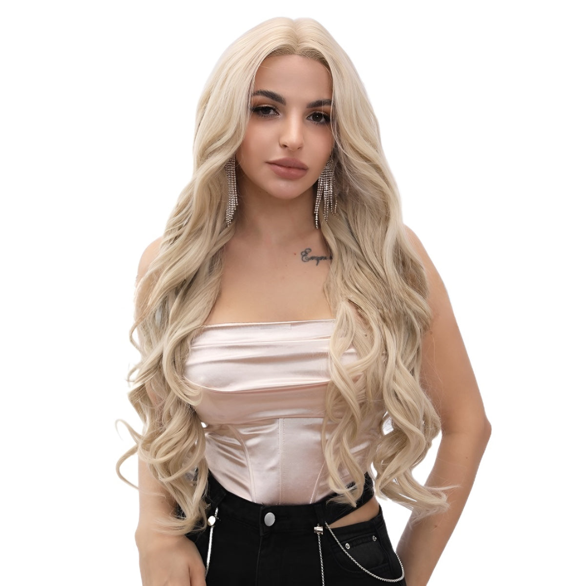 Fashionable Wig Light Blonde Big Wave Long Hair Lace Front Wig