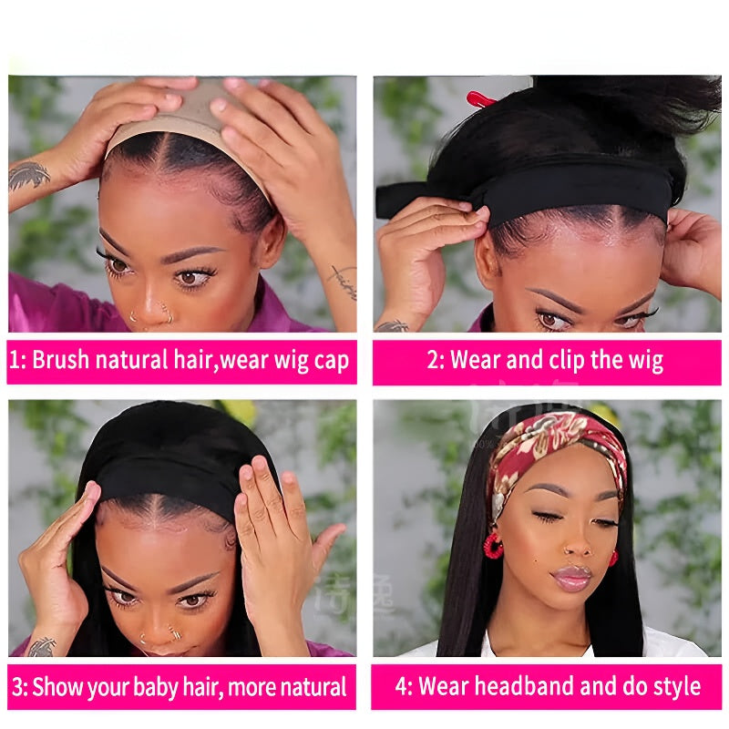 Real Human Hair Wig Ice Silk Headband Straight Body Headband Wigs