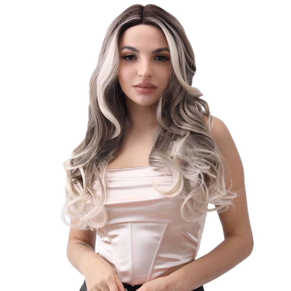 Fashion Front Lace Gray Gradient Color Wavy Curly Wig Hot Sale