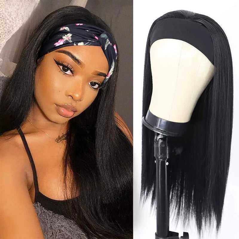 Real Human Hair Wig Ice Silk Headband Straight Body Headband Wigs