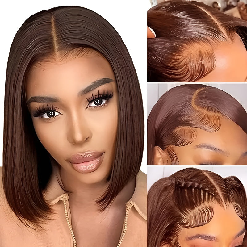 12A Vietnam Bone Straight Bob Human Hair Wigs Front Lace Wig Set