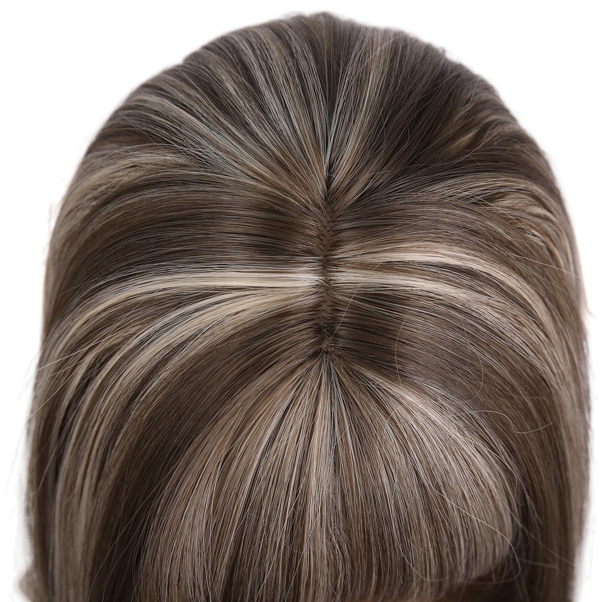New 12inch Honey Tea Flax Color Air Bangs High Women's Wig Cap