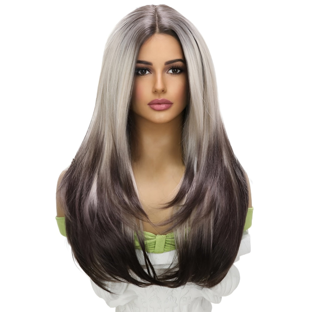Hot-Selling Lace Front Wig Brown Gradient Highlight Long Straight Hair Japanese Silk Wig