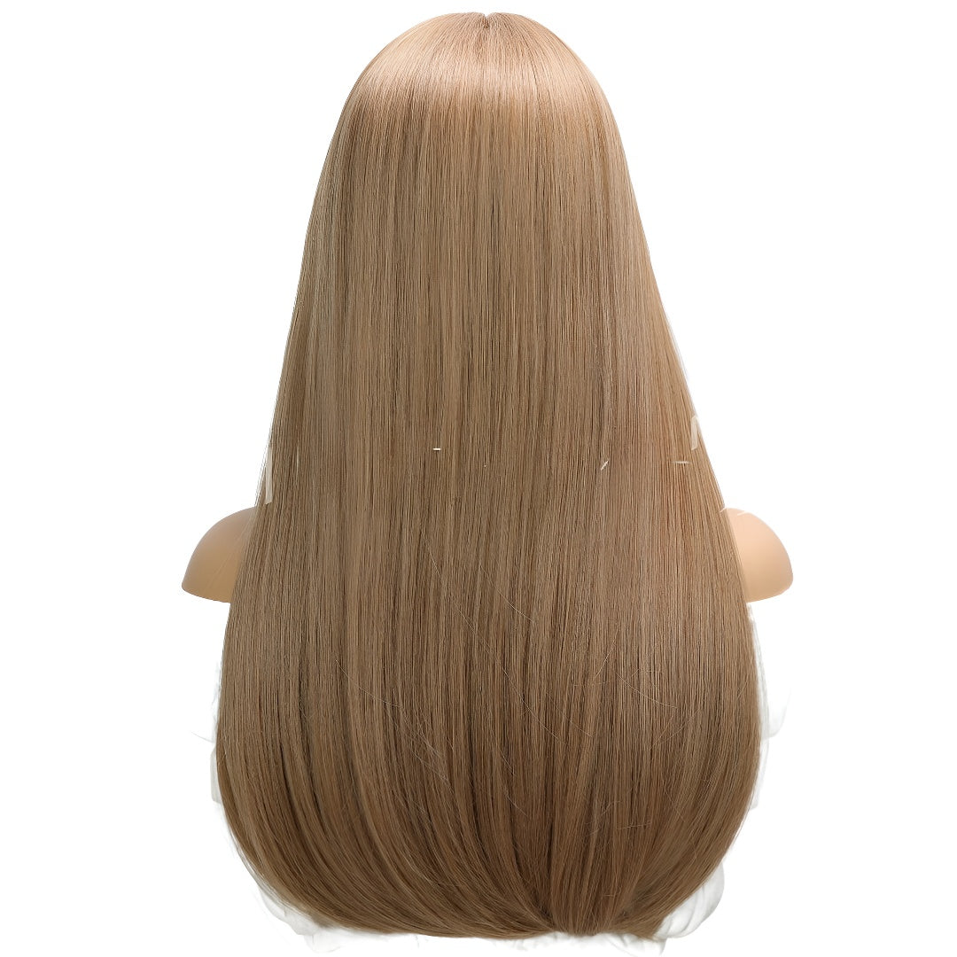 Hot-Selling Fashion Wig for Women with Bangs, Light Brown Long Straight Hair, High-Temperature Fiber Wig, Same-Day Delivery