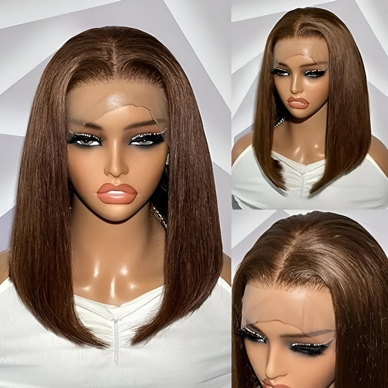12A Vietnam Bone Straight Bob Human Hair Wigs Front Lace Wig Set