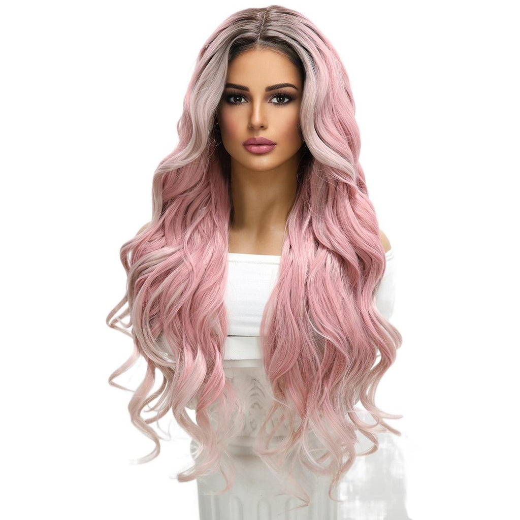 New Lace Front Wig Long Curly Hair Big Waves Pink Brightening Natural Middle Part Wig Hot Recommendation