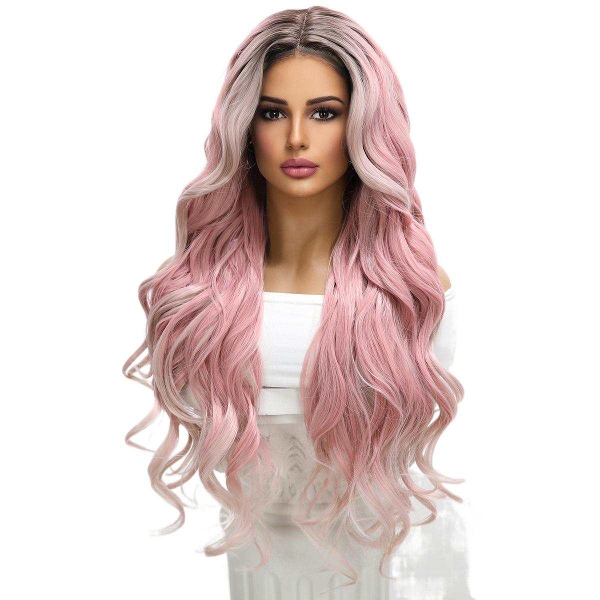 New Lace Front Wig Long Curly Hair Big Waves Pink Brightening Natural Middle Part Wig Hot Recommendation