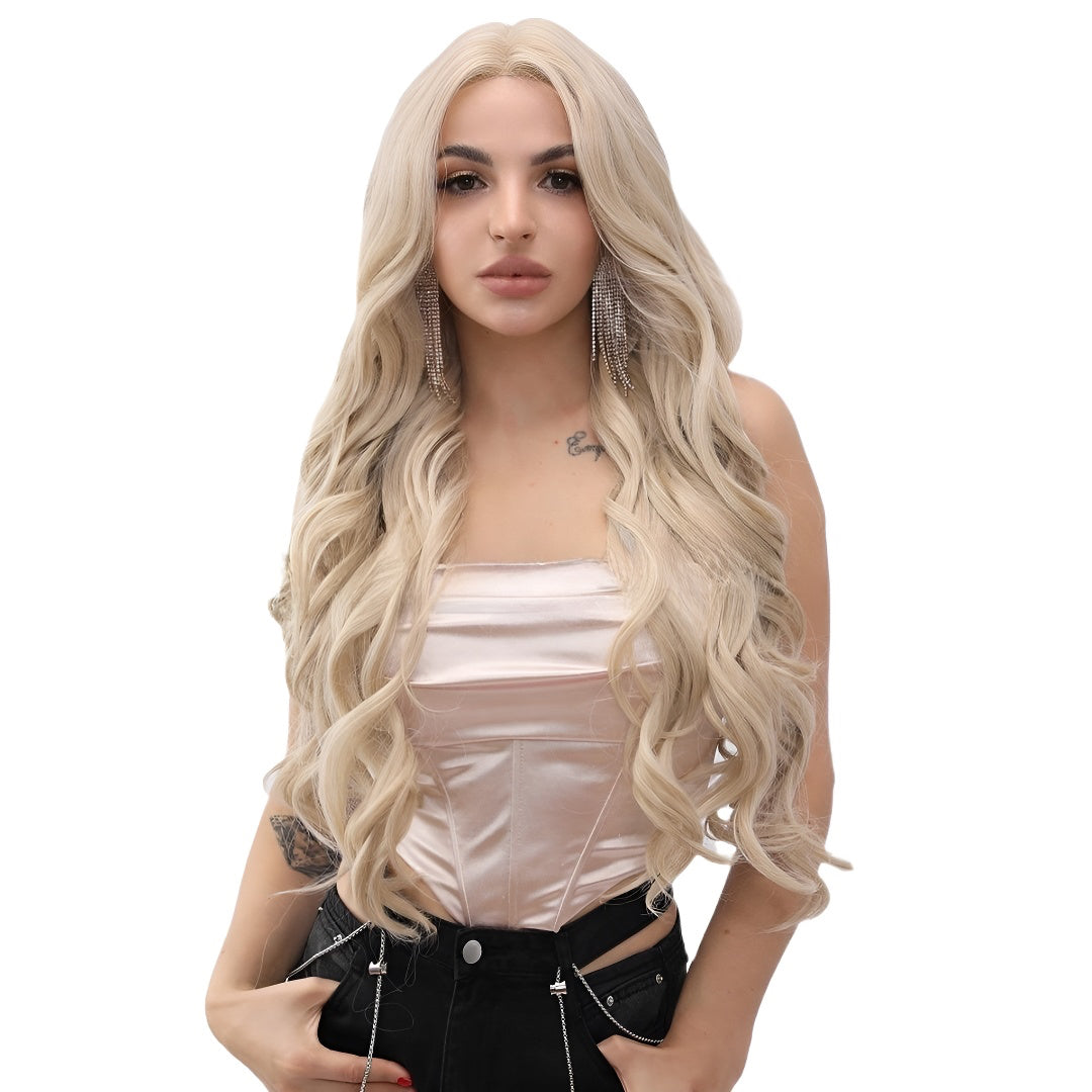 Fashionable Wig Light Blonde Big Wave Long Hair Lace Front Wig