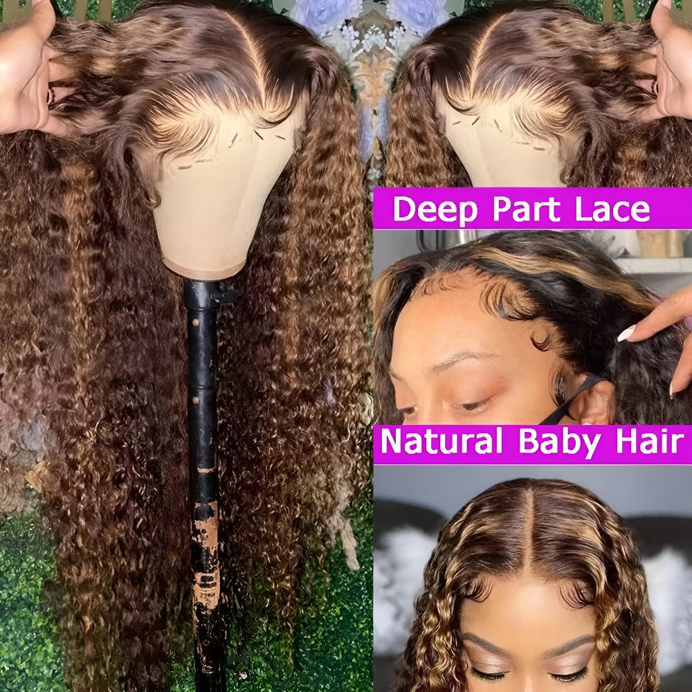 Small Curly Middle Part Long Curly Hair Women's Hair Big Waves Natural Fluffy Daily Fashion Wig Front Lace Full Headpiece